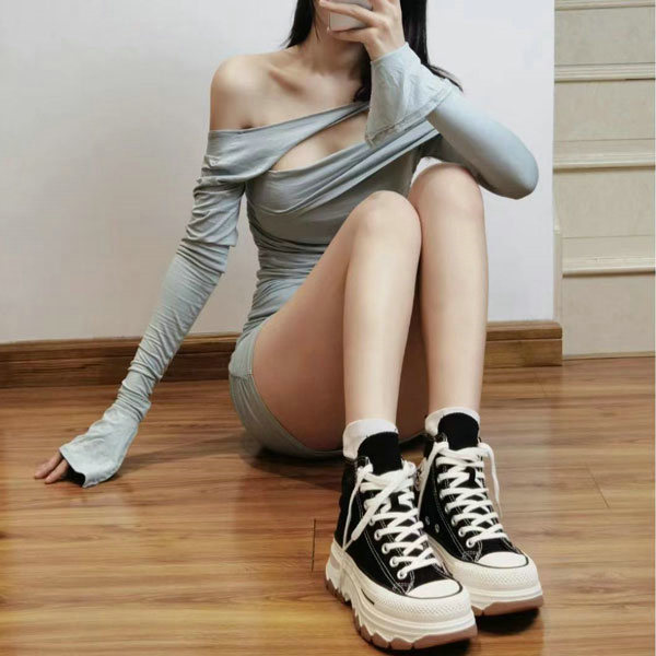 NB7 3 - Converse Chuck taylor All Star 100 Trekwave Hi 防滑厚底 高幫帆布鞋 男女同款 黑白